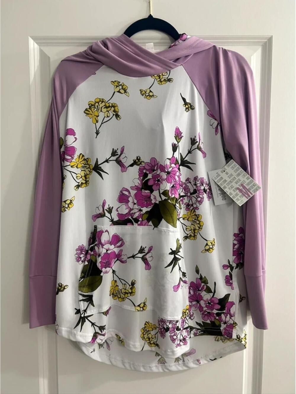 Lularoe amber hoodie scuba purple floral Medium NEW